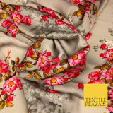 Gold Floral Cluster Silky Digital Print Satin Crepe Dress Fabric Trendy I1079