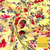 Yellow Summer Floral Silky Digital Print Satin Crepe Dress Fabric Trendy I1069