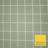 Grey White 4cm Square Box Check Think Lines Printed 100% Cotton Linen Fabric 60"