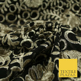 Black Metallic Floral Swirl Embroidery Bridal Wedding Dress Georgette Fabric