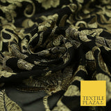 Black Metallic Floral Swirl Embroidery Bridal Wedding Dress Georgette Fabric