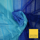 Blue Shaded Ombre Crinkle Pleated Zig Zag Cutwork Stretch Dress Fabric 4192