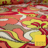 Colourful Wacky Abstract Crinkle Pleated Herringbone Cuts Stretch Dress Fabric