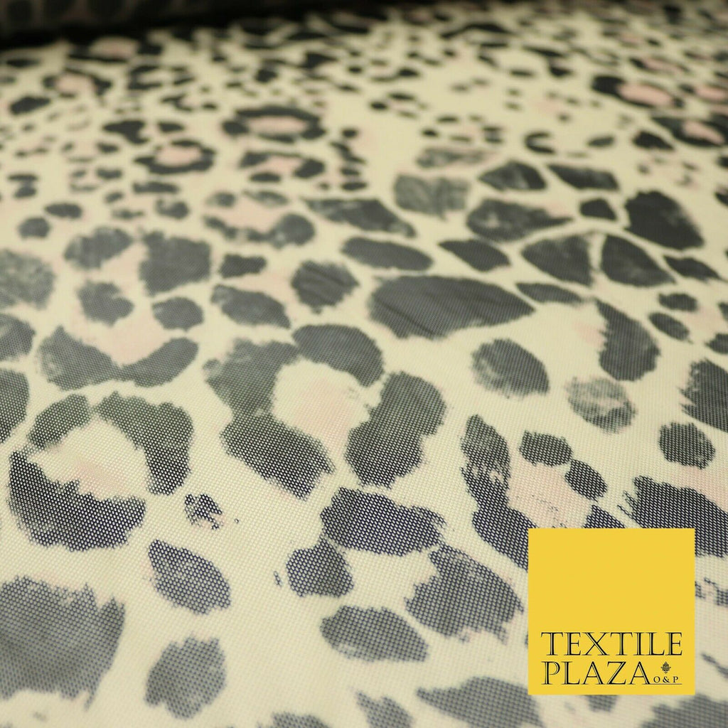 Beige Leopard Jaguar Animal Print Printed Power Mesh Net Stretch Fabric 61" 4319