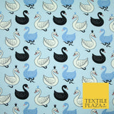 Light Blue Elegant Swan Birds Printed Soft Cotton Jersey Stretch Fabric 59" 4980