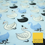 Light Blue Elegant Swan Birds Printed Soft Cotton Jersey Stretch Fabric 59" 4980
