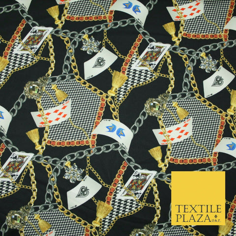 Black Chains Cards Poker Game Night Printed Stretch Heavy Jersey Fabric 5081