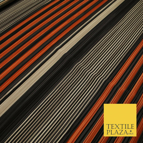 Black Orange Nude Mix Stripe Lines Printed Pleated Plisse Jersey Fabric 5407