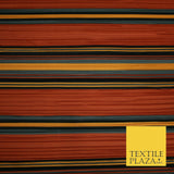 Terracotta Rust Multi Striped Barcode Lines Printed Pleated Plisse Fabric 6481