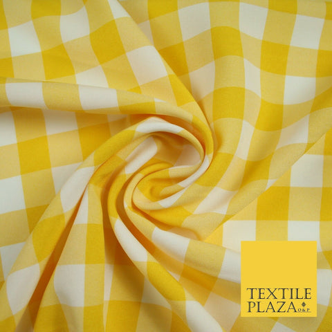 Yellow & White Gingham Check Bi-Stretch Panama Fabric Uniform Skirts 58" 6462