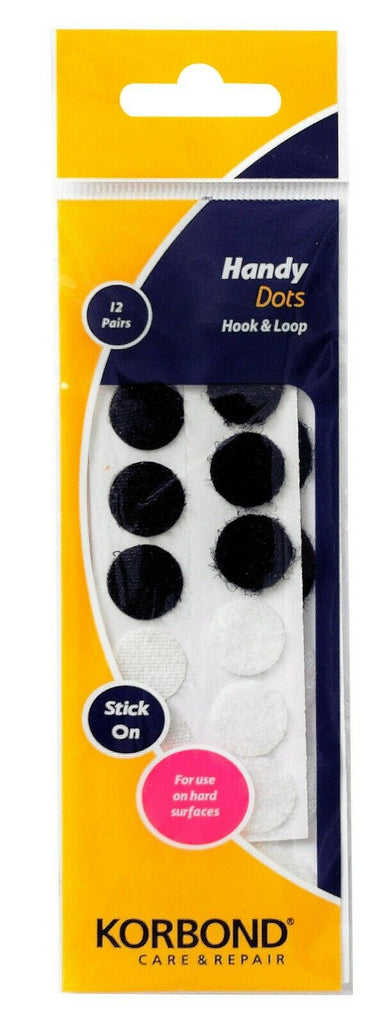 KORBOND Hook & Loop Handy Dots Stick On Self Adhesive 12 Pairs 2 Sizes 110125