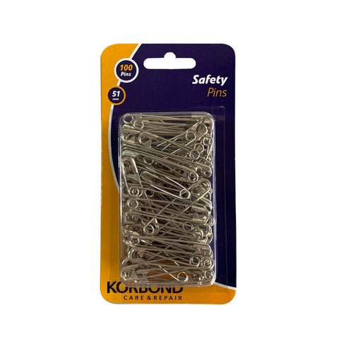 KORBOND 100 Pieces 51mm / 5.1cm High Quality Safety Pins Strong Steel 114013