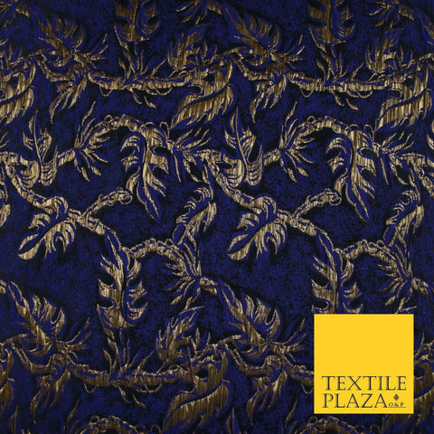 Purple Antique Gold Metallic Ornate Leafy Vine Textured Brocade Fabric 7132