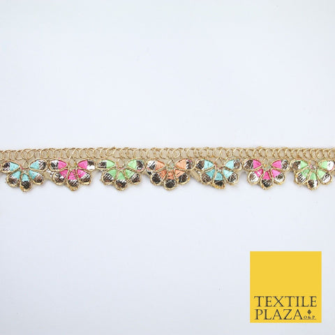 Multicolour Half Flower Gota Patti Cutwork Trim Border Lace - 2cm Wide - X616