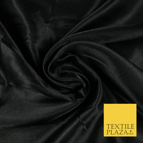 BLACK Luxury Plain Smooth Shiny Lightweight Poly Satin Fabric Dress Lining Material 58" 5645
