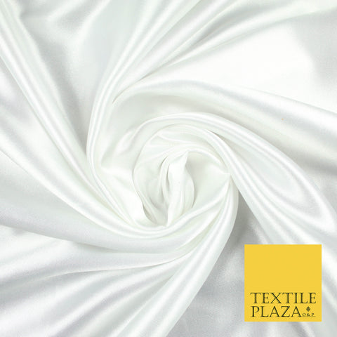 WHITE Luxury Plain Smooth Shiny Lightweight Poly Satin Fabric Dress Lining Material 58" 5648