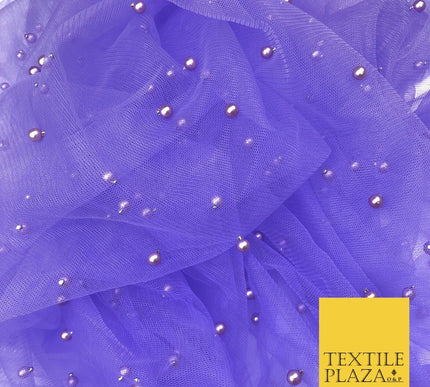 PURPLE Studded Pearl Mesh Net Fabric Bridal Sheer Craft Dress N1106