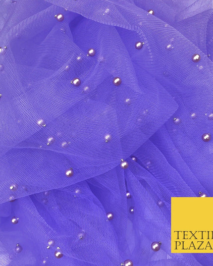 PURPLE Studded Pearl Mesh Net Fabric Bridal Sheer Craft Dress N1106
