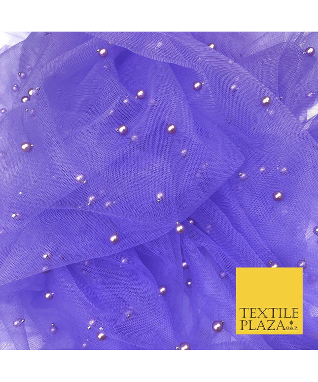 PURPLE Studded Pearl Mesh Net Fabric Bridal Sheer Craft Dress N1106
