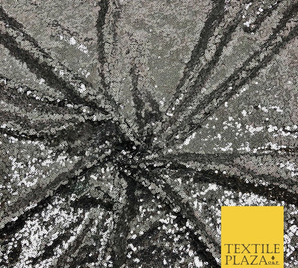 SILVER BLACK All Over Heavy Sewn Sequins on Net Fabric Sparkle Bridal 48" AB230