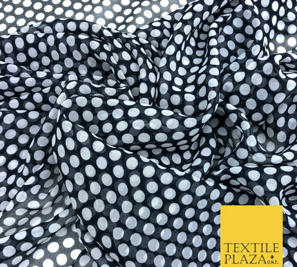 Ink Navy White Small Spotted Polka Dot Georgette Dress Craft Fabric 44" 1313