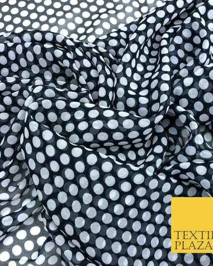 Ink Navy White Small Spotted Polka Dot Georgette Dress Craft Fabric 44" 1313