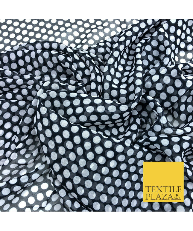 Ink Navy White Small Spotted Polka Dot Georgette Dress Craft Fabric 44" 1313