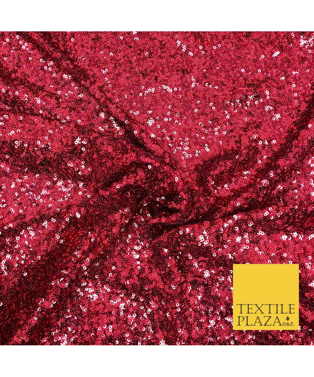 RED All Over Heavy Sewn Sequins on Net Fabric Sparkle Bridal 48" AB225