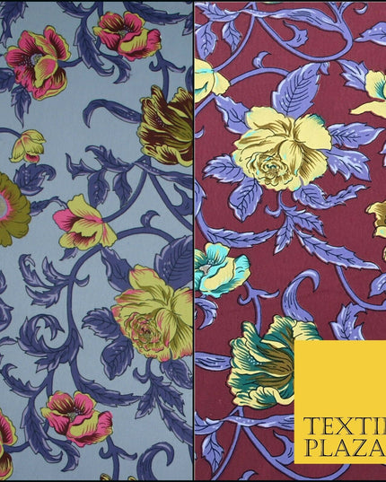 Luxury Rose & Hubble Vintage Printed Floral Poly Satin Dress Fabric - 45" Wide