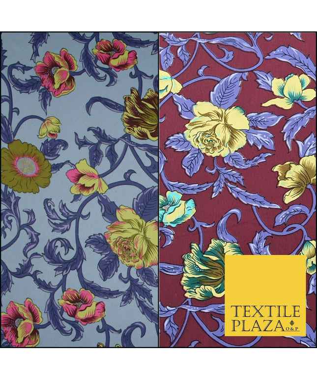 Luxury Rose & Hubble Vintage Printed Floral Poly Satin Dress Fabric - 45" Wide