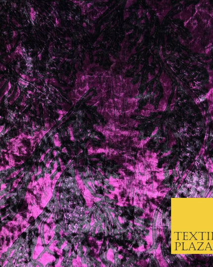 Purple Abstract Branch Leaves Printed Soft Velvet Dress Fabric Craft Q1309