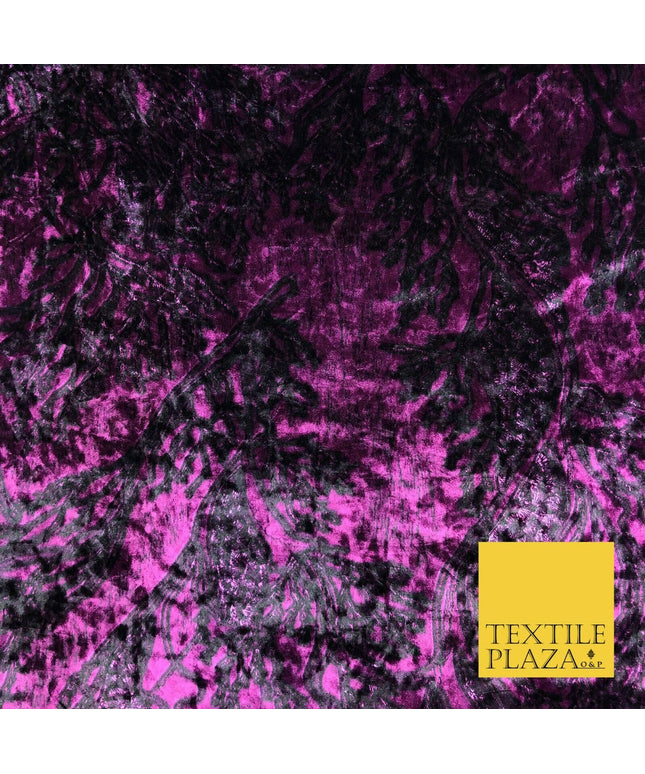 Purple Abstract Branch Leaves Printed Soft Velvet Dress Fabric Craft Q1309
