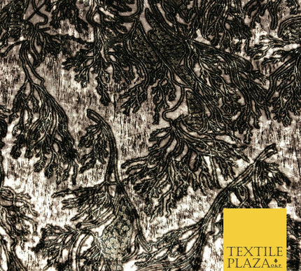 Beige Stone Abstract Branch Leaves Printed Soft Velvet Dress Fabric Craft Q1308