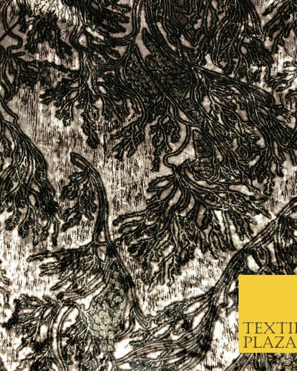 Beige Stone Abstract Branch Leaves Printed Soft Velvet Dress Fabric Craft Q1308