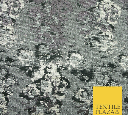 Black Grey Floral Pixel Beehive Snake Metallic Brocade Jacquard Dress Fabric2648