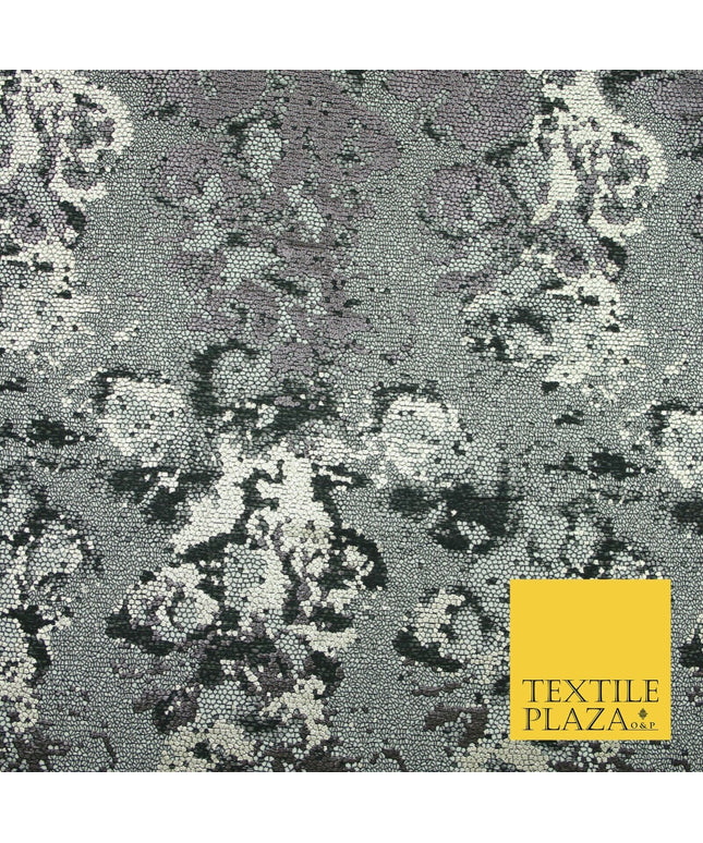 Black Grey Floral Pixel Beehive Snake Metallic Brocade Jacquard Dress Fabric2648