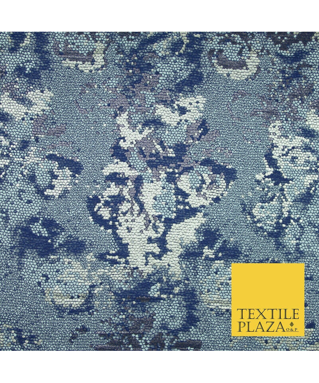 Navy Blue Pixel Beehive Snake Grid Metallic Brocade Jacquard Dress Fabric 2647