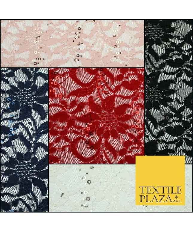 Luxury Floral Ring Sequin Net Corded Lace Bridal Dress Fabric Fashion Craft