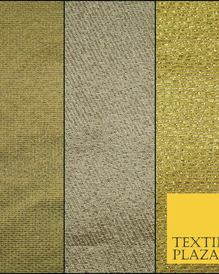 Gold Intricate Striped Shimmer Metallic Foil Shiny LAME Banarsi Dress Fabric