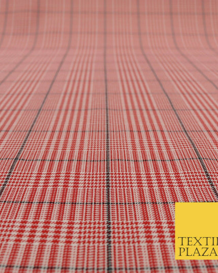 RED Dogtooth Classic Tartan Check Bi-Stretch Fabric Uniform Skirts Kilt 58" 1535