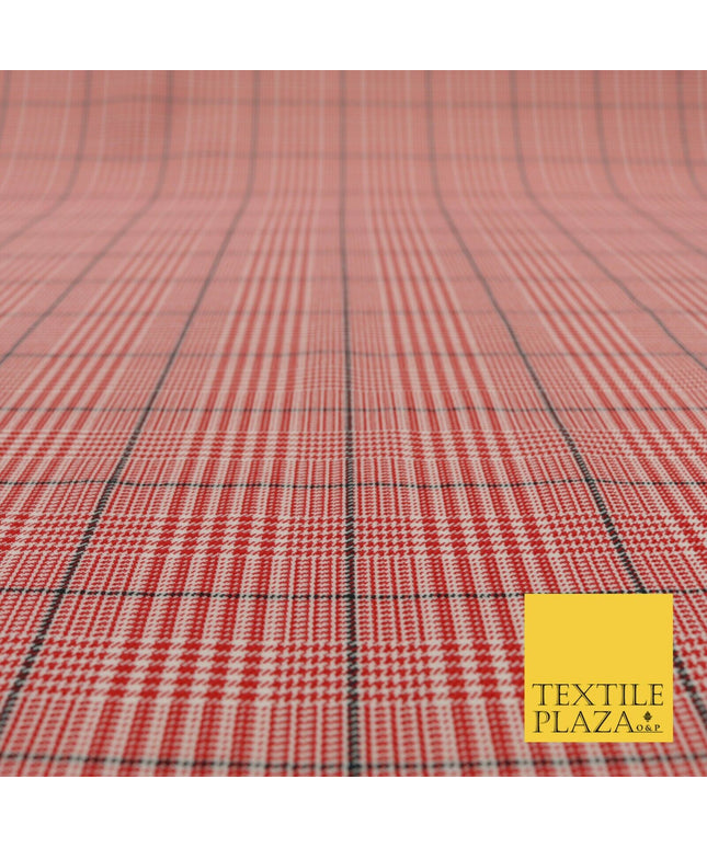 RED Dogtooth Classic Tartan Check Bi-Stretch Fabric Uniform Skirts Kilt 58" 1535