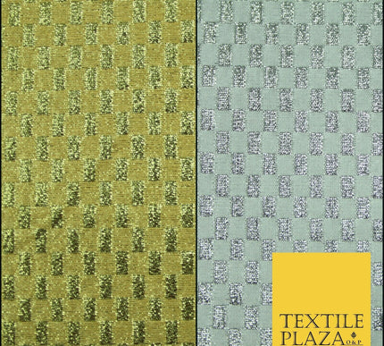 Gold Silver Geometric Check Metallic Foil Shiny LAME Banarsi Dress Fabric Disco