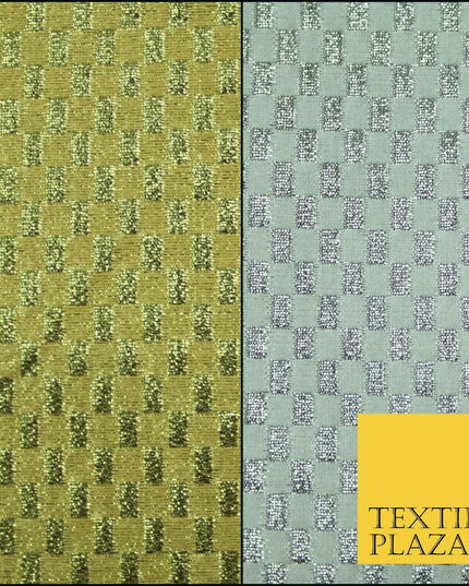 Gold Silver Geometric Check Metallic Foil Shiny LAME Banarsi Dress Fabric Disco
