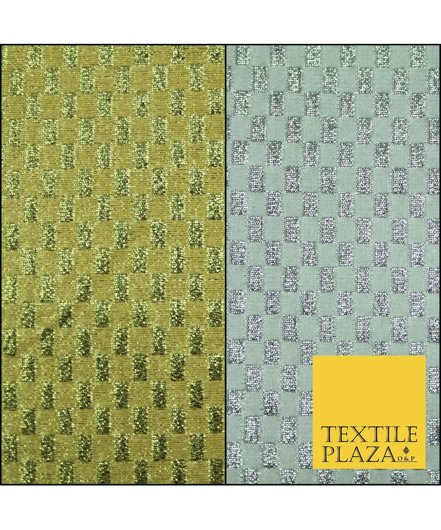 Gold Silver Geometric Check Metallic Foil Shiny LAME Banarsi Dress Fabric Disco