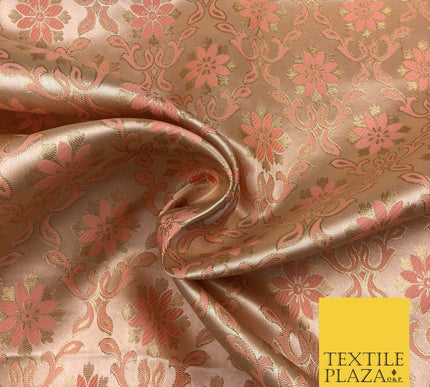 Luxury PEACH Ornate Vintage Satin Jacquard Fabric Fancy Waistcoats Jackets LA868