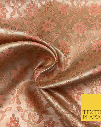 Luxury PEACH Ornate Vintage Satin Jacquard Fabric Fancy Waistcoats Jackets LA868