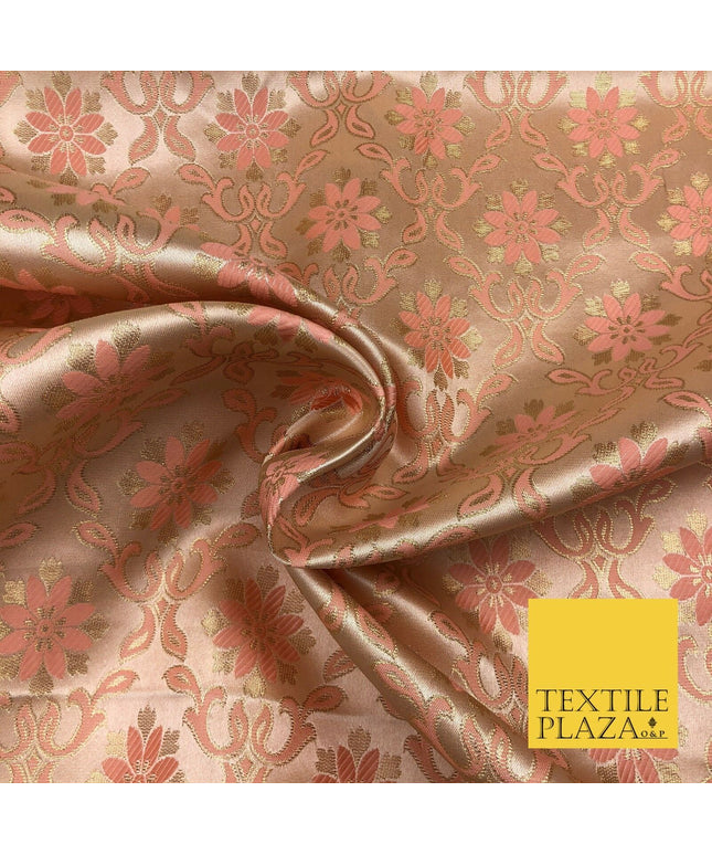 Luxury PEACH Ornate Vintage Satin Jacquard Fabric Fancy Waistcoats Jackets LA868