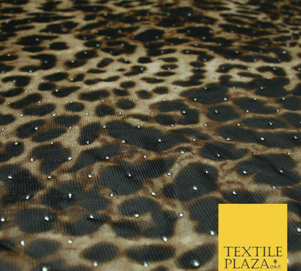 Leopard Digital Print Metallic Dot Jersey Power Net Dress Fabric Stretch 1924