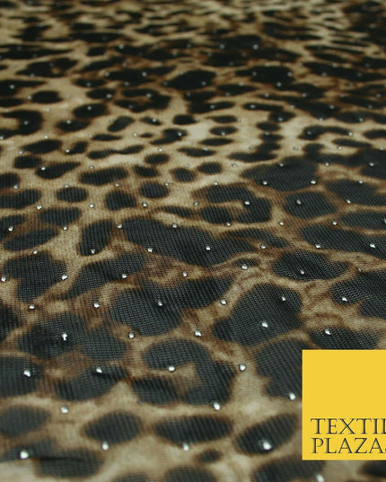 Leopard Digital Print Metallic Dot Jersey Power Net Dress Fabric Stretch 1924