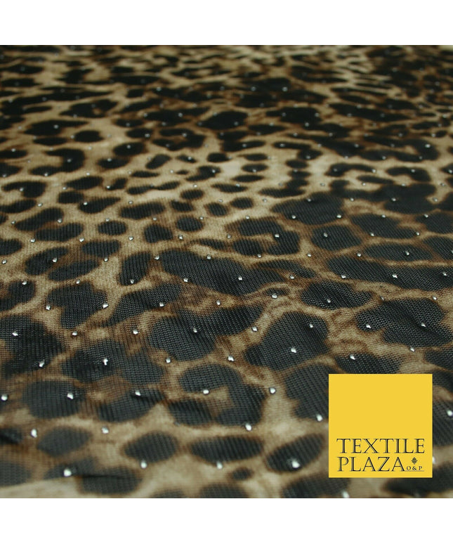 Leopard Digital Print Metallic Dot Jersey Power Net Dress Fabric Stretch 1924